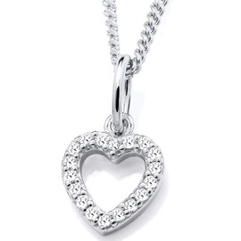 Old English Jewellers 925 Sterling Silver Cubic Zirconia Small Love Heart Pendant Necklace + 16 18 20 inch Chain (20)