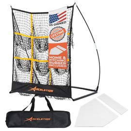 ACELETIQS® 9 Hole Pitching Net with Strike Zone for Baseball Pitching Target (Standard & 3X Adjustable Heights) – Portable Pitcher Training Equipment, Heavy-Duty Frame [Rubber+Base+U Stakes Included]
