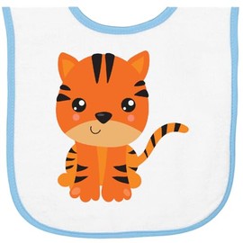 inktastic Cute Tiger, Safari Animals, Jungle, Wild Animals Baby Terry Cloth Bib White and Light Blue 45f6e