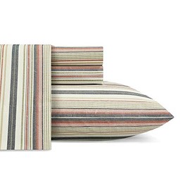 4 Piece Tropical Theme Brown Green Orange Cotton Percale Sheets Cal King, All Season Beautiful Stripe Pattern Deep Pocket Soft Bed Sheets, Cool Crisp Durable 200 Thread Count Flat Fitted Comfortable