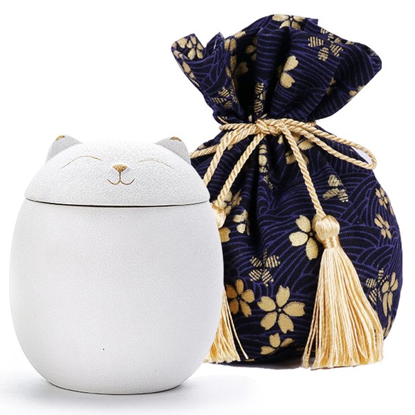 ziyeu Mini Urn, Cat Shape, Cat Urn, Urn, Urn for Pets, Divine, Ashes, For Pet Altar, Japanese Style Pattern Bag Included