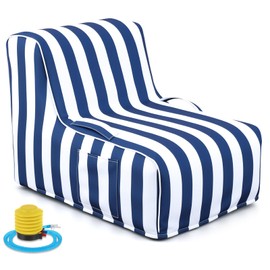 Gemscream Outdoor Inflatable Bean Bag Chair, Portable Inflatable Bean Bag with Handle for Patio Garden Home Boho Decorative Living Room(Blue & White Stripes)