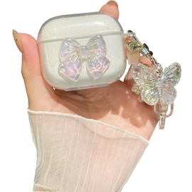 JANDM for AirPods 4 Case with Butterfly Keychain,Shockproof Soft Clear Cute 3D Crysta Bowknot Design Cover with Butterfly Keychain for AirPods 4 -Butterfly