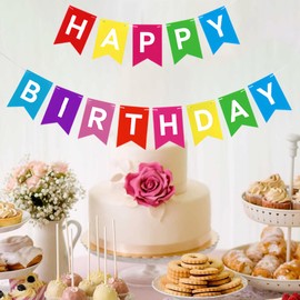 Imtively Happy Birthday Decorations,Rainbow Happy Birthday Banner Colorful Birthday Flag Bunting for Party Backdrop Decor. Happy Birthday sign Party Supplies for Women Kids Baby Shower Hanging Decor