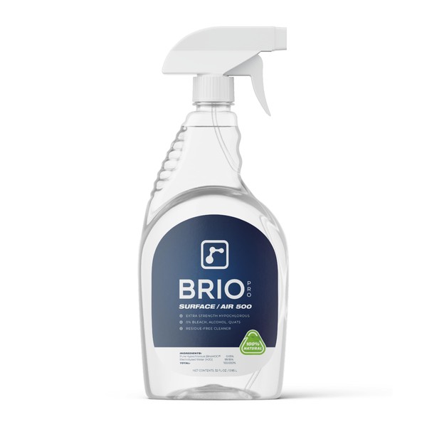 BRIOTECH Surface/Air 500, Pure Hypochlorous 500 PPM for ULV Foggers Sprayers & Humidifiers, Professional Cleaner Deodorizer Safe for Dental, Offices, Schools, Homes, Peroxide Free, 33 fl oz