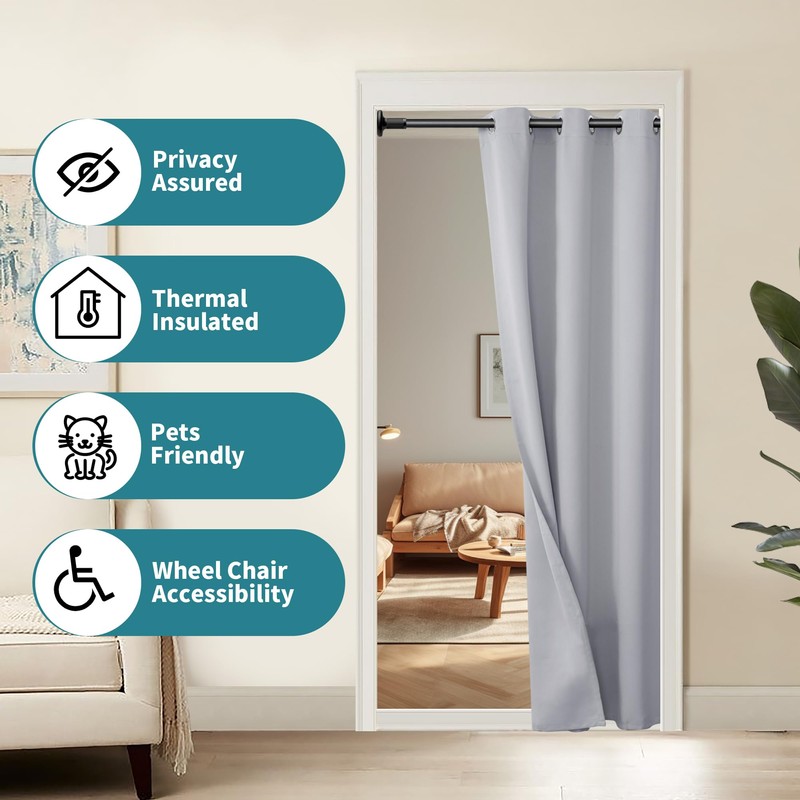 BGment Light Grey Door Curtain 80 Inch Length for Doorway,