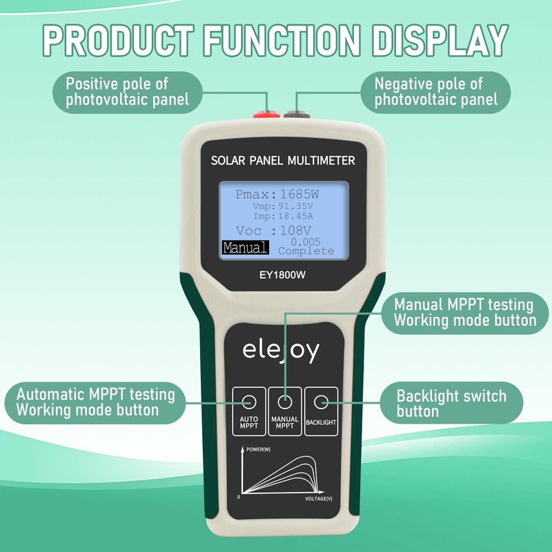 EY-1800W Solar Panel Tester MPPT Photovoltaic Panel Multimeter, Upgraded Measuring