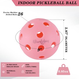 Eliwdshen Indoor Pickleball Balls|Crack-Resistant| 26 Holes | 12 Pack | Racket Meets USAPA Standards| High Bounce Durable Practice Pickle Ball for Beginner Intermediate Player |Light Pink
