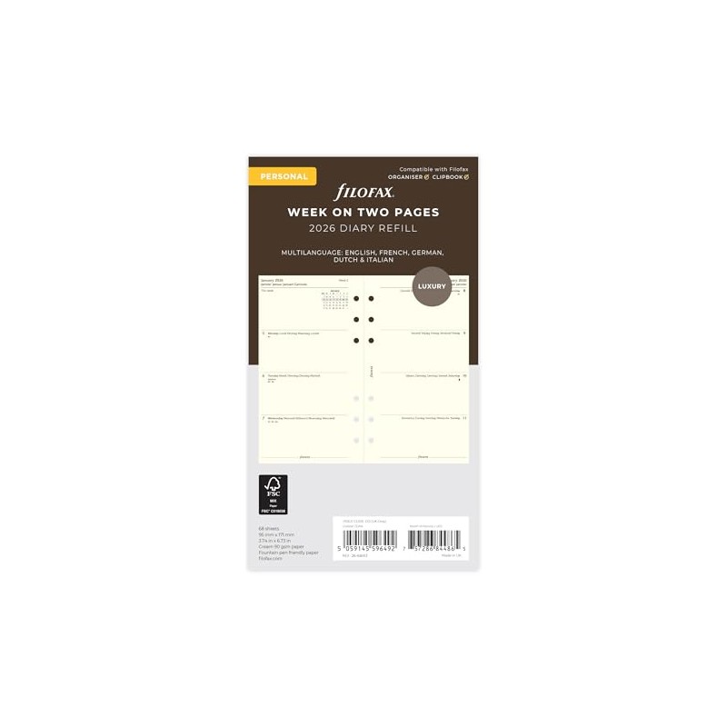 Filofax Personal week on two pages cotton cream 5 Language