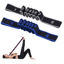 Flyicloud Pack of 2 Yoga Stretching Band, Fitness Band with 8 Loops, Yoga Strap Stretch Band, Yoga Stretch Strap, Resistance Bands for Fitness, Yoga, Pilates, Dance Training