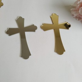 20PCS Acrylic Mirror Cross Sticker Laser Cutting Acrylic Mirrored Crosses for Scrapbooking Wedding Party Favors Home Decor (Silver)
