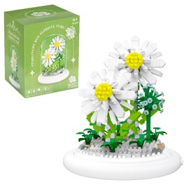 MJDDJA Bouquet Building Kits, 550 Pcs Mini Bricks Building Blocks Sets, Forever White Chrysanthemum Decorated Flower with Dust Cover, Womens Girlfriend Mom Gifts,Christmas,Mother's Day