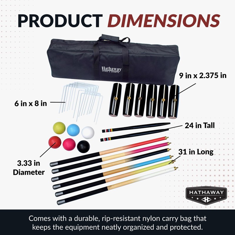 Hathaway Deluxe 6-Player Croquet Set for Adults, Kids & Families