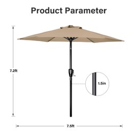 Simple Deluxe 7.5ft Patio Umbrella Outdoor Table Market Yard Umbrella with Push Button Tilt/Crank, 6 Sturdy Ribs for Garden, Deck, Backyard, Pool, Tan