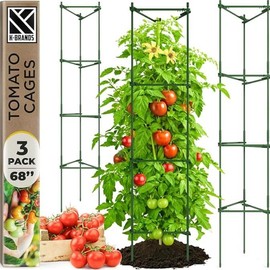K-Brands Tomato Cage – Premium Tomato Plant Stakes Support Cages Trellis for Garden and Pots (Up to 68 Inches Tall) - Size: 3 Pack, 68 inches