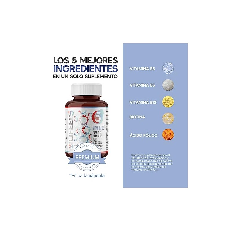 LIFEED5 Complejo B Vitaminas B1, B2, B3, B5, B6, B12