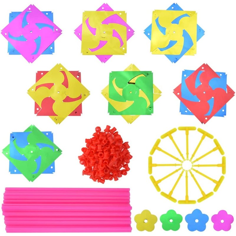 50 Pcs Plastic Rainbow Pinwheel,Windmill Party Pinwheels DIY Pinwheels Set