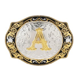 TRIWORKS Western Belt Buckle Initial Letters ABCEJM to Z Cowboy Cowgirl Rodeo Belt Buckles for Men and Women, A