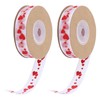 2pcs Red Ribbon 1.5cm/0.6in Wide Heart Pattern Packaging Ribbons DIY