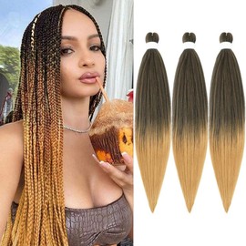 GITYPIUBE Braiding Hair Pre Stretched Professional Itch Free Hot Water Setting Synthetic Fiber Ombre Yaki Braid Hair Extensions 26 Inch Pre Stretched (26 Inch (Pack of 3), #1B/27)