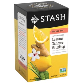 Stash Tea Lemon Ginger Vitality Herbal Tea - Naturally Caffeine Free, Non-GMO Project Verified Premium Tea with No Artificial Ingredients, 20 Count (Pack of 6) - 120 Bags Total