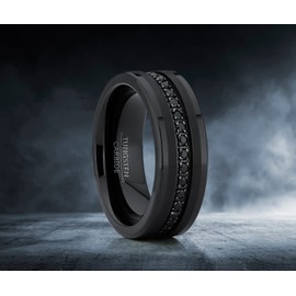 Metal Masters Co. Tungsten Carbide Black Wedding Band Eternity Ring, Cubic Zirconia Inlay Comfort Fit 10