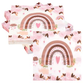 RAFIYU Pack of 60 Boho Rainbow Napkins, 33 x 33 cm Napkins, Christening Girls, Party Napkins for Baby Shower, Girls, Children, Birthday Party, Confirmation, Communion, School, Table Decoration