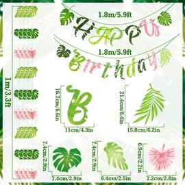 Spring Happy Birthday Banner Pre-Strung Summer Green Tropical Leaves Banner Spring Summer Birthday Party Decorations for Boys Girls Baby Shower Garden Party