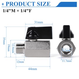 EFUTURETIME 2 x Mini Ball Valve Shut-Off Valve, 1/4 Inch Male x 1/4 Inch Female Shut-off Valve, Brass Nickel-Plated Ball Valves with Teflon Tape