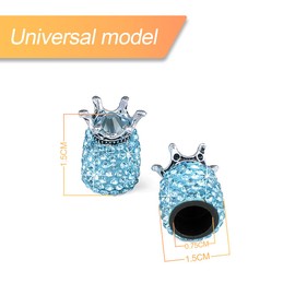 CGEAMDY 4 Stück Luftventilkappen KFZ, Crown Crystal Strass Reifenkappen, Reifenventil Staubkappen, Bling Ventilkappen Handgefertigte Universal Auto Zubehör (Seeblau)