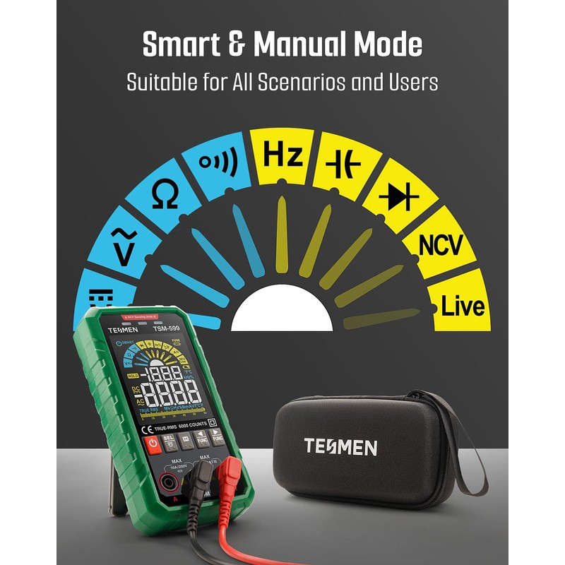 TSM-599 Smart Digital Multimeter, TRMS 6000 Counts, Voltage Tester, Volt