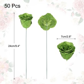 uxcell 50pcs Glitters Roses Artificial Flower, Fake Roses with 50pcs Stems Silk Real Touch Faux Roses for Wedding Party Office Shower Home Decoration, Green