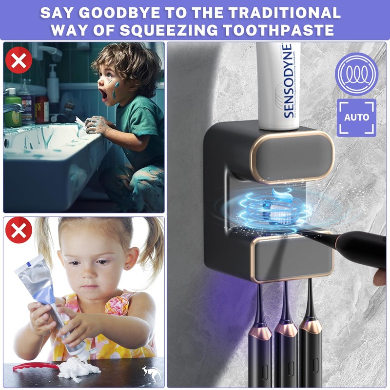 Automatic Toothpaste Dispenser,Wall Mounted Electric Toothpaste Dispenser with 3 Toothpaste