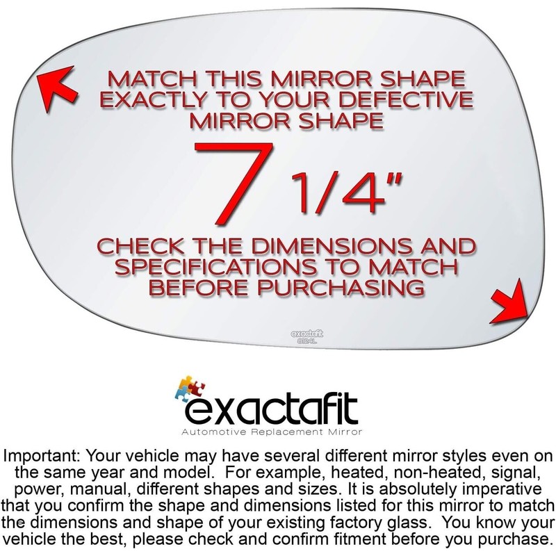 exactafit 8124L Driver Side Mirror Glass Replacement Repair Compatible With