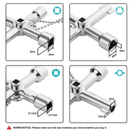 DURATECH 4 Way Sillcock Key with Bit, Multi-functional Water Key, Cross Key, 1-Pack, for Valve, Faucet, and Spigots
