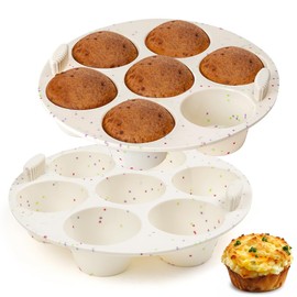 Silicone Muffin Pan for Air Fryer Oven Instant Pot, Nonstick 7 Cups Easy To Handle BPA Free for Baking Egg Bites Muffin Tart Cupcake Mini Quiche 2 Pack Confetti