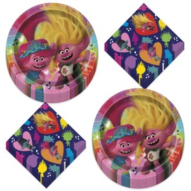 Trolls Party Supplies - Trolls Movie Paper Dinner Plates and Lunch Napkins (16 Plates & Napkins)
