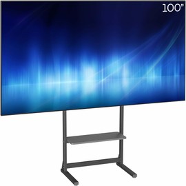 VIVO Heavy Duty 55 to 100 inch TV Floor Stand, Holds up to 154 lbs, Tall TV Mount with Storage Shelf, Black, STAND-TV100F