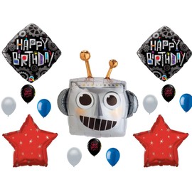 Robot Happy Birthday party balloons Decoration Supplies Cogwheels Gears Robotics
