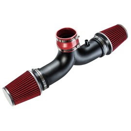 Rtunes Racing DUAL Short Ram Air Intake Kit + Filter Combo BLACK PIPE AND RED Compatible For 00-02 Dodge Dakota / 99-04 Jeep Grand Cherokee 3.7L 4.7L with DUAL(2) Filters