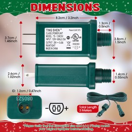 Meonum LED Power Supply, UL Certification Transformer Replacement Class 2 Power Supply with 3 Meter 2 Pin Extension Cable, Low Voltage Transformer US Plug Adapter for Christmas Tree Light (TS-13W29V)