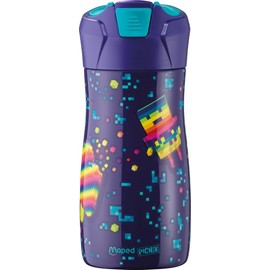 Maped Picnik - Water Bottle for Kids with Pipette System - Waterproof - Easy Open with Button - Stainless Steel Body - Pixel Party - 430ml