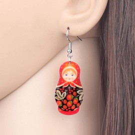 WEVENI Acrylic Russian Matryoshka Doll Earrings Dangle Drop Charm Jewelry For Women Girls Novelty Gifts (Pink)