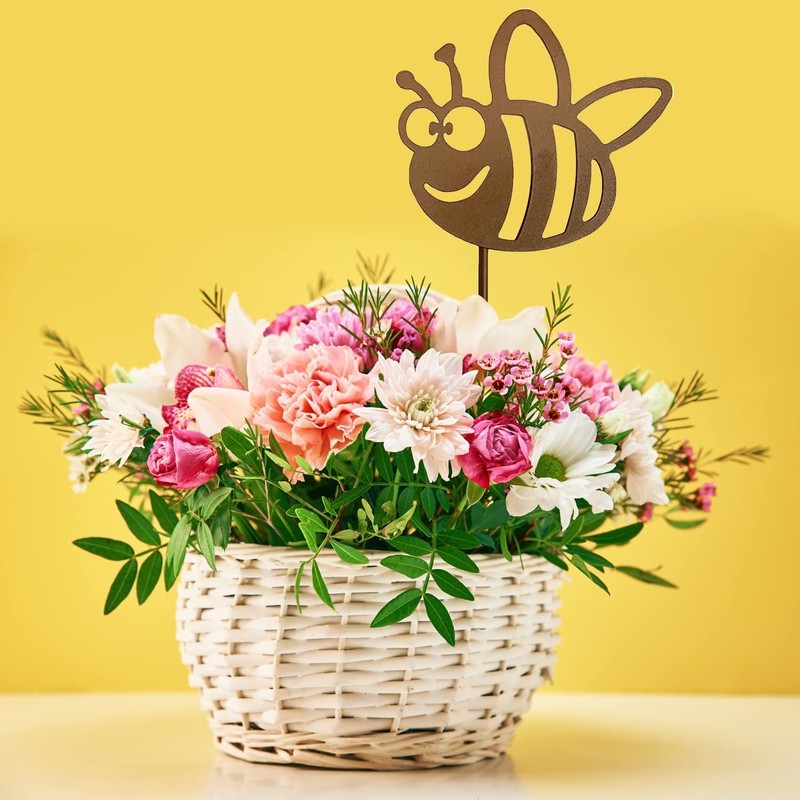 KRONLY Garden Stake Cute Thick Bee Rust Stake Metal Weatherproof