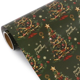 Aimyoo Christmas Wrapping Paper - 17 Inch x 16.4 Feet Mini Roll - Green Tree and Merry Christmas Design for Winter and Holiday Gift Wrap