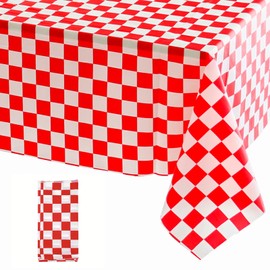 137 * 274cm Red and White Checkered Disposable Table Cloth Table Covers,Party Rectangular Tablecover Plastic Tablecloths for Picnic,Baby Shower,Wedding,Birthday Parties,Valentine's Day Decoration