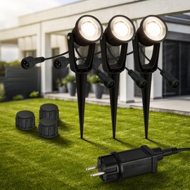 BRILONER - Connect to Shine 12 V Garden System Set of 3 LED Spotlights with Ground Spike, Basic Set with Transformer, IP65, Warm White Light, Garden Lighting, LED Garden Spotlight, 22.5 x 6 x 5 cm,
