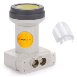 AX Mimic Sun Protect Digital Twin LNB Test 2x - 0.1 dB HDTV, 4K, UHD, Full HD - Extremely Cold and Heat Resistant (-35 to 70 °C) - for 2 Participants - Double LNB + LNB Weather Protection Hood