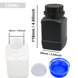 Lxoraziy Pack of 6 250 ml Wide Mouth Bottles, HDPE Plastic Bottles with Screw Caps, Empty Chemical Bottles, Laboratory Bottle for Laboratory, Kitchen or Hobby (Black)