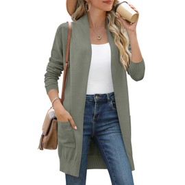 Anymiss 2025 Womens Spring Summer Long Sleeve Lightweight Cardigan Casual Knit Sweater with Pockets Brown Medium